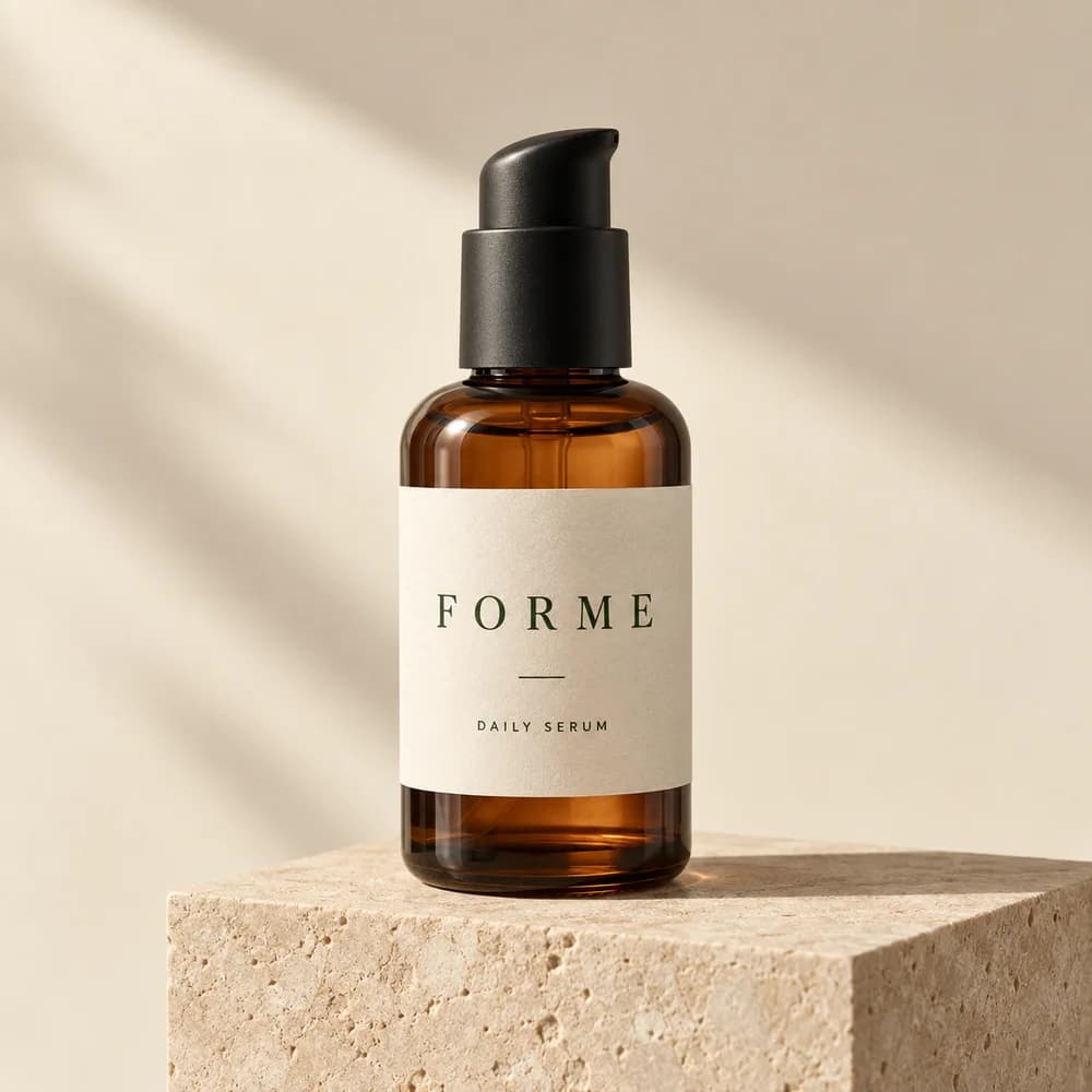 Fictional FORME daily serum bottle, the original sample asset